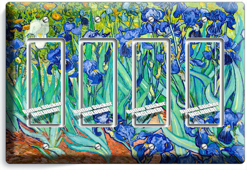 VINCENT VAN GOGH IRISES FLOWER GARDEN 4 GFCI LIGHT SWITCH PLATE ART STUDIO DECOR