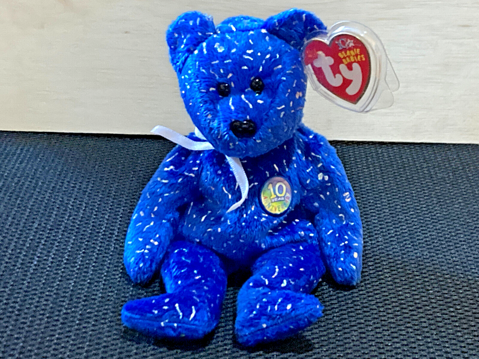 Decade the Bear – Dark Blue - tush tag 2002 - Beanie Baby - Pristine Con... - $7.87