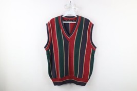 Vtg 90s Streetwear Mens M Faded Rainbow Striped Color Block Knit Sweater Vest - £46.67 GBP