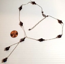 All SOLID 925 STERLING Silver &amp; Brown Faceted Crystal Y Necklace Adjustable - £31.64 GBP