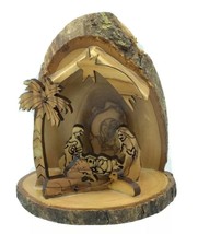 Olive Wood Mini Nativity Stable Christmas Scene Ornament from Bethlehem - Round - £11.64 GBP