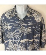 Vintage Hilo Hattie Hawaii Shirt XL 100% Silk Blue &amp; White Floral Pattern - £22.17 GBP