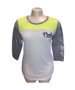PINK Victoria&#39;s Secret Womens XS Gray Neon Yellow Sequin 3/4 Sleeve Shirt - £11.84 GBP