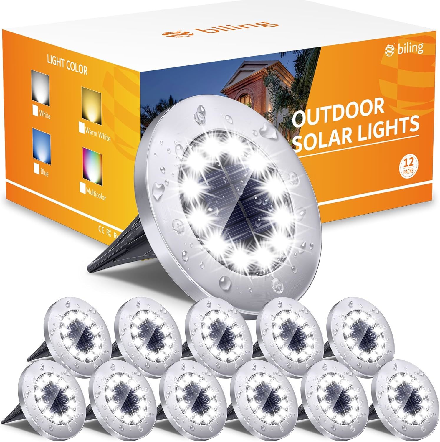 Biling Solar Outdoor Lights 12 Pack, Bright 12 Leds Solar Ground Lights,... - $44.96