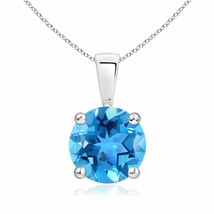 8MM Round Swiss Blue Topaz Solitaire Pendant for Women in 14K White Gold - £369.28 GBP