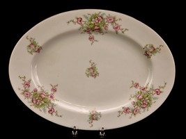 Bavarian Porcelain Serving Platter, 13 x 9, White with Pink Flowers, Gol... - £19.23 GBP