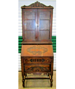 Antique French Secretary Glass Front Two Drawer Desk Bookcase Cabinet Fa... - €1.707,33 EUR