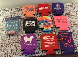 10 Advertising Can Koozies  Great 4 Parties Various Colors Designs All D... - £8.27 GBP