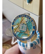 43 Year AA Medallion Caribbean Aqua Glitter Sobriety Chip - $19.98
