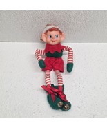 Vintage Christmas Pixie Elf Plastic Face Red &amp; Green Ornament Bells On Feet - $332.81 MXN