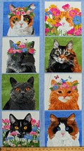 23.5&quot; X 44&quot; Panel Cats Kittens Flowers Floral Cat Types Cotton Fabric D7... - £7.68 GBP