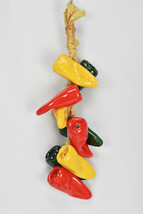 Vintage Ceramic Hanging Chili Peppers Jute Rope Handmade 20&quot; Wall Decor - £31.25 GBP