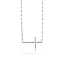 Sterling Silver Sideways Cross Single CZ Necklace - £31.12 GBP