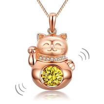 14K Rose Gold Plated Yellow Created Diamond CAT Dancing Stone Pendant Necklace - £121.01 GBP
