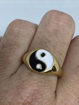 Vintage Yin Yang Ring Gold Stainless Steel Black White Enamel Men’s Size 11 - £26.89 GBP