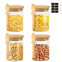 4 Pack Airtight Glass Jars With Bamboo Lid &amp; Spoons, 19 Oz Glass Food St... - £33.62 GBP