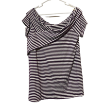 Weekend Suzanne Betro Womens Casual Top Purple Striped Short Sleeve Asymmetric L - £10.30 GBP