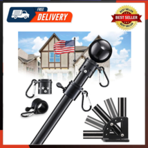 Black Flag Poles For Outside House 6ft Tangle Free Spinning Flag Pole Fo... - $25.72