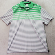 IZOD Polo Shirt Mens Large Green Striped Short Sleeve Logo Golf Performance Slit - £14.45 GBP