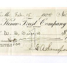 1924 Kineo Trust Company Bank Check E.A. Sampson Milo Maine Signed Feb 1... - $19.99