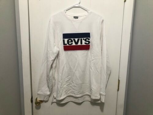 Primary image for LEVI'S Men's White Sweatshirt w/ Patch Logo SZ Large Fleece Lined