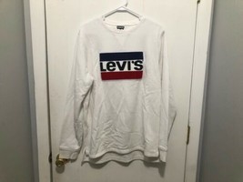 LEVI&#39;S Men&#39;s White Sweatshirt w/ Patch Logo SZ Large Fleece Lined - £15.56 GBP
