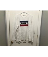 LEVI&#39;S Men&#39;s White Sweatshirt w/ Patch Logo SZ Large Fleece Lined - £15.45 GBP