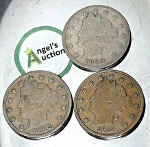 Liberty Head Nickel Five-Cent V Pieces 1898, 1910 and 1912 AA20-CNN2147 Antique - £48.07 GBP