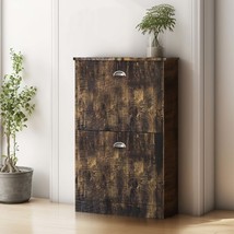 Retro Slim Hidden Shoe Cabinet with 2 Drawers for Entryway Wood Color - $1,516.88 MXN