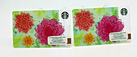 Starbucks Coffee 2015 Gift Card Spring Flowers Pink Yellow Zero Balance Set of 2 - £9.07 GBP