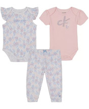 CALVIN KLEIN Baby Girls Printed Bodysuits and Joggers, 3 Piece Set0-3 - £19.94 GBP