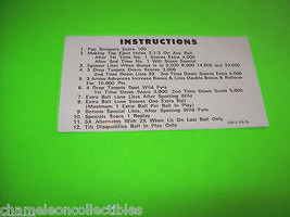 WILD FYRE 1978 ORIGINAL PINBALL MACHINE 2 SIDED INSTRUCTION CARD  - £12.30 GBP