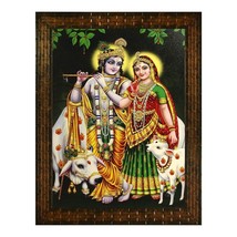 Home Decor Temple God Radha-Krishna Wood Photo Frame-27x30.5x1cm NEW - £13.44 GBP