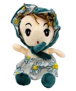 Kawaii Plush Doll 8 inch Sunflower Dress Bonnet Soft Cloth Embroidered Eyes - $12.19