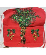 Fabric Kitchen Apron with 2 pockets(20&quot;x28&quot;)POINSETTIA FLOWERS &amp; CHRISTM... - £11.84 GBP