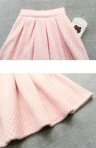 Winter Pink Plaid Midi Skirt Outfit Women Woolen Plaid Pleated Holiday Skirt image 4
