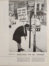 1968 Magazine Photo Man Holds End of World Sign and Check Bus Schedule - $18.88