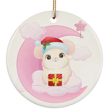 Cute Baby Mouse Pink Moon Ornament Christmas Gift Home Decor For Animal Lover - £11.83 GBP
