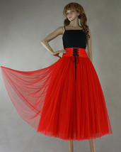 A-line Red Tulle Maxi Skirt Women Custom Plus Size Tulle Ballroom Skirt image 2
