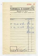 Turnbull &amp; Asser Shirtmakers &amp; Hosiers Receipt Jermyn St London England ... - $21.78
