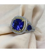 6.49 TCW GIA Violett Kissen Brillantschliff Tansanit Diamantring 14k Wei... - $182,704.27 MXN