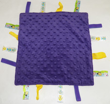 Dark Purple Baby Security Blanket Lovey Fish Farm Animals Yellow Tags 12&quot; x 12&quot; - £10.08 GBP