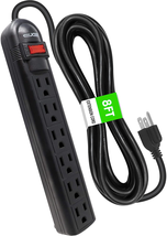 6-Outlet Surge Protector Power Strip With 8-Ft Long Extension Cord Black NEW - £18.91 GBP