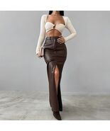 PU Faux Leather BlackTrend High Waist Slit Casual Popular Long Skirts Wo... - $58.99