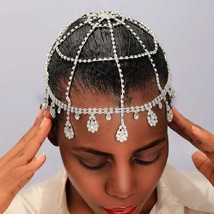 Roaring 20s Women Rhinestones Flapper Cap Cleopatra Head Chain Tassel Headpiece  - £31.16 GBP