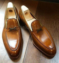 Handmade Men&#39;s Leather Brown Dress Luxury Moccasins Formal Slip On New S... - £178.76 GBP