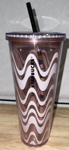 Starbucks Spring Pink wavy swirl stripe acrylic tumbler 24oz &amp; Straw LOW $ - £20.42 GBP