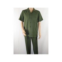 Men 2pc Walking Leisure Suit Short Sleeves By DREAMS 256-04 Solid Olive Green image 7