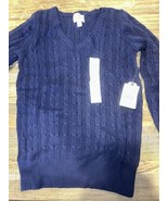 St Johns Bay Women Sweater Navy Cable Knit Long Sleeve V Neck NWT. 10 - £13.74 GBP