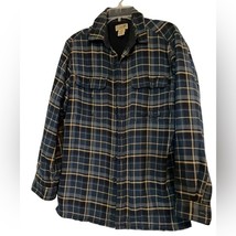 VINTAGE L.L. Bean Shacket Men&#39;s Navy Blue Plaid Fleece Line Button Jacket Size S - £34.88 GBP